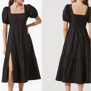 ASTR The Label Poplin Puff Sleeve Dress in Black